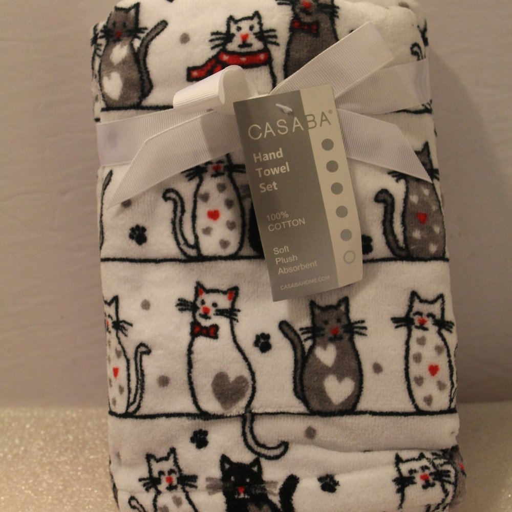 Casaba Hand Towel 2 Sets of 2 Cat Print